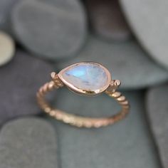 Pear Shaped Rainbow Moonstone Ring - Madelynn Cassin Designs Ring Pear Shaped, Treasure Jewelry, Pear Shaped Ring, Pear Shaped Engagement Rings, Moonstone Engagement, June Birthstone Jewelry, Moonstone Engagement Ring, Ring Birthstone, Rainbow Moonstone Ring