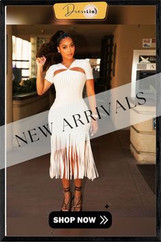 Short Sleeve Cut Out Backless Tassels Party Dresses White Summer Bandage Dress For Club, Glamorous Summer Dresses With Tassels, Summer Party Dresses With Tassels, Party Dress With Tassels For Party Season, Club Dresses With Tassels For Party Season, White Bandage Dress For Spring Party, White Party Bandage Dress For Spring, Summer Club Mini Dress With Tassels, Spring Party Mini Dress With Tassels