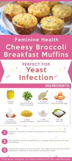 the recipe for breakfast muffins is shown in pink and white, with an image of