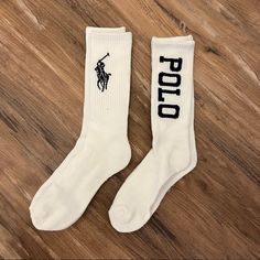 Mens Vintage Polo Ralph Lauren Crew Sock Set, Two Pair, Great Condition New Without Tags, Offers Welcome. Casual Blue Socks With Letter Print, Casual Cotton Letter Print Socks, Comfortable White Socks With Letter Print, White Breathable Cotton Socks, Casual White Socks, Sock Set, Crew Sock, Vintage Polo Ralph Lauren, Lauren White