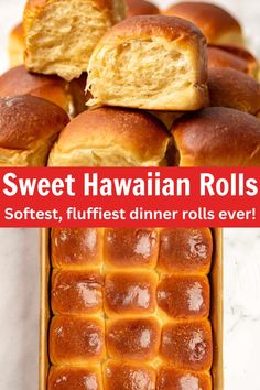 sweet hawaiian rolls in a box with the text sweet hawaiian rolls softest, fluffyest dinner rolls ever