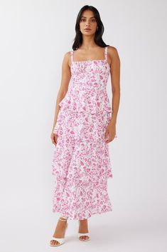 Floral pink midi dress Lined Gathering in bust Tiered layers in skirt Tied, bow back Length: 54.8" Zipper in back You'll feel like running through fields of lavender in our gorgeous Provence Bloom midi dress. Perfect for a wedding or high tea birthday with your besties. Team it with white kitten heels and a clutch for a stunning look that will have everyone asking, "Where did you get your dress?!" MODEL INFO Model is wearing size XS Height: 5'7" Bust: 31.5" Waist: 23.5" Hips: 30" CARE Hand Wash Pink Selfie, Midi Dress Floral, White Kitten, Selfie Leslie, Yellow Bridesmaids, Tiered Midi Dress, Bow Back, Blue Bridesmaids, Date Night Dresses