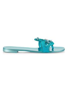 Shop Giuseppe Zanotti Nuvòrock Crystal & Leather Sandals | Saks Fifth Avenue Holographic Crystals, Thong Sandals, Giuseppe Zanotti, Leather Sandals, Sale Items, Open Toe