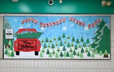 a christmas scene painted on the wall of a school