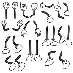 cartoon hand gestures drawn in black and white on a white background with clippings