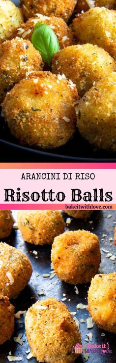 an image of some fried food on a pan and another photo with the words ricotto balls