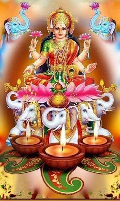 an image of the hindu god sitting on top of three candles in front of a colorful background