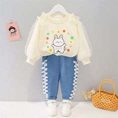 Description Spring / Autumn Baby/Toddler Rabbit Cartoon 2 Pcs Clothes Set - Long Sleeves T+ Pants Perfect for kids who love Bunnies Gender: Girls Perfect as birthday gifts Material: Cotton Collar: O-neck Age range: 6 months to 4 years old Age T-Shirt Length Pants Length 6 months 34 cm | 13.38 in 45 cm | 17.71 in 9 Months 35 cm | 13.7 in 46 cm | 18.1 in 12 mth 36 cm | 14.1 in 48 cm | 18.89 in 18 mth 38 cm | 14.96 in 51 cm | 20.07 in 24 Months 39 cm | 15.3 in 52 cm | 20.4 in 3 years 40 cm | 15.74 Childrens Clothes Girls, Shirt Pant Set, Fashionable Baby Clothes, Rabbit Cartoon, Clothes Set, Modern Outfits, Kids Sweater, Suit Fashion, Pant Shirt