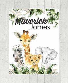 a baby giraffe, zebra and elephant are on the cover of a children's book