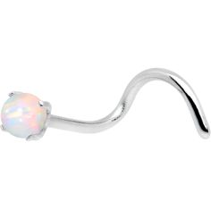 a white opalite nose ring with a curved bar in the middle and an opalite ball at the end