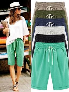 Casual Linen Pants, Cutout Blouse, Short Pant, Shirt Tunic Top, Shorts Cotton, Casual Bottoms, Linen Casual, Cotton Bottoms, Shorts For Women