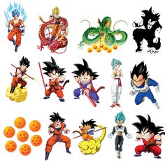 the dragon ball characters are all in different poses