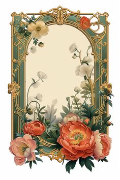 an ornate frame with flowers and leaves