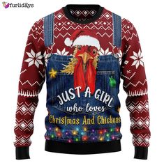 Introducing the perfect holiday attire for all the chicken lovers out there – the “Just a Girl Who Loves Chickens” Ugly Knitted Christmas Sweatshirt! This whimsical and festive Xmas sweater is not just any Christmas sweater – it’s an Ugly Christmas Sweater that celebrates your love for chickens in the most charming way. Designed with... Family Sweater, Chicken Christmas, Matching Friend, Chicken Gifts, Cow Gifts, Christmas Sweater Men, Sweater Gift, Holiday Sweater, A Guy Who