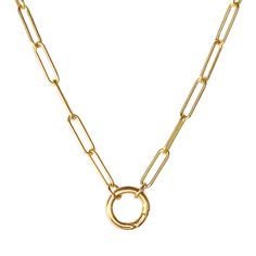 14k yellow gold solid link paperclip chain with a charm ring clasp. Gold Plated Paperclip Jewelry With Lobster Clasp, Yellow Gold Paperclip Link Chain Jewelry, Yellow Gold Paperclip Chain Necklace With Round Pendant, Gold-tone Oval Link Paperclip Chain Jewelry, Gold-tone Jewelry With Oval Link Paperclip Chain, Classic Round Paperclip Chain Necklace, Gold-tone Link Paperclip Bracelet With Lobster Clasp, Gold-tone Oval Link Paperclip Bracelet With Lobster Clasp, Yellow Gold Paperclip Necklace With Lobster Clasp