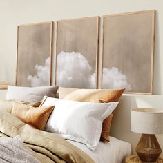 Neutral cloud wall art set of 3 prints by Aureous Neutral Bedroom Wall Art, Ethereal Clouds, Cloud Poster, Beige Bedroom Decor, Cloud Wall Art, Art Above Bed, Beige Bedroom, Above Bed Decor, Yellow Wall Art