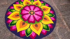 a colorful flower painted on the ground