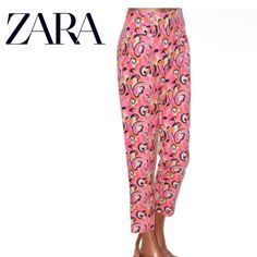 Zara Pink Pants For Women New With Tags Zara Pink Pants, Colorful Y2k, High Waist Trousers, Zara Jumpsuit, Wide Leg Dress Pants, Long Sleeve Blouse Pattern, Vintage Beaded Dress, Pink Paisley, 70s Retro