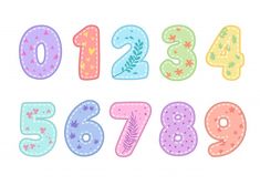 the numbers are decorated with different colors and shapes, including one for each child's age