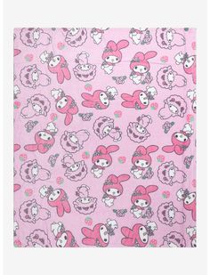 a pink blanket with cartoon animals on it