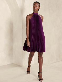 Halter Pleated Mini Dress | Banana Republic Factory Pleated Halter Neck Dress For Party, Spring Pleated Halter Dress For Night Out, Pleated Sleeveless Halter Dress For Night Out, Sleeveless Pleated Halter Dress For Night Out, Pleated Halter Neck Sleeveless Party Dress, Halter Neck Sleeveless Pleated Party Dress, Pleated Sleeveless Halter Dress For Date Night, Sleeveless Pleated Halter Dress For Date Night, Halter Neck Dress With Pleated Back For Night Out