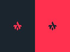 two red and black logos with arrows on them