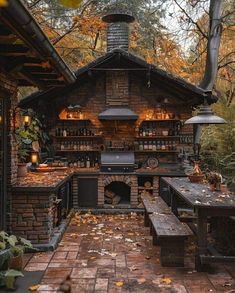 an outdoor kitchen in the middle of autumn