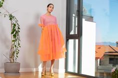 Orange Tulle Dress, Mid Calf Dress, Mid Calf Dresses, Brave Girl, The Future Is Now, Dress With Short Sleeves, Romantic Dress, Sheer Dress, Tulle Dress