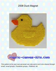 an image of a yellow duck made out of crocheted yarn with the words, plastic canvas - kits com on it