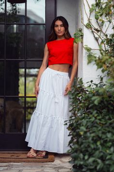 The Lila maxi skirt has three ayers to add a boho style. It is very comfortable with the elastic on the waist allowing to be worn high or low wait. Fabric: 100% cotton White Flowy Maxi Dress For Day Out, White Maxi Dress With Relaxed Skirt For Spring, White Lined Skirt Maxi Dress For Spring, White Maxi Skirt With Elastic Waistband For Spring, Cotton Voluminous Maxi Skirt For Day Out, Spring Cotton Maxi Skirt, Spring Cotton Maxi Dress With Relaxed Skirt, White Relaxed Maxi Dress For Summer, White Maxi Dress With Relaxed Fit