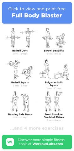 the full body blaster workout plan is shown in black and white, with instructions on how