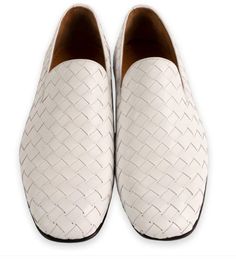 Pelle "Veneta" Woven Leather Loafer White Exquisite Hand Woven slip-on Loafer from Pelle in Super Soft Leather features soft Calfskin lining, a clean welt, and a full Leather Sole! Classic White Slip-ons With Flat Heel, Elegant Slip-ons With Woven Sole And Round Toe, Elegant Slip-on Moccasins With Woven Sole, White Almond Toe Slip-ons For Business, Classic White Flat-heel Slip-ons, Classic White Flat Slip-ons, Classic White Flat Heel Slip-ons, Elegant White Leather Slip-ons, White Moccasins For Business In Spring