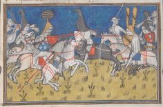 an old painting of men on horses in battle