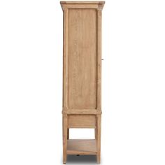 a tall wooden cabinet sitting on top of a white floor