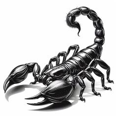 a black and white drawing of a scorpion