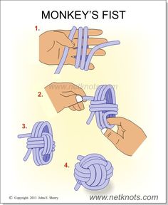 instructions to make a monkey's fist knot for kids with pictures on the page