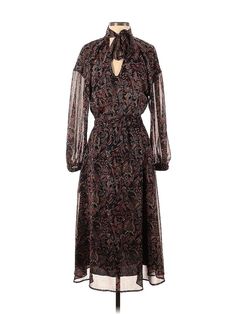 Evereve Casual Dress Size: X-Small Brown Dresses - used. 100% POLYESTER, Tie Neck, Paisley, Midi/Calf Length, Long Sleeve | Evereve Casual Dress: Brown Paisley Dresses - Used - Size X-Small Fall Paisley Print V-neck Maxi Dress, Flowy Paisley Print Midi Dress, Fall Paisley Print Maxi Dress With V-neck, Brown Long Sleeve Dress With Paisley Print, Casual Brown Long Sleeve Dress With Paisley Print, Elegant Spring Midi Dress With Paisley Print, Elegant Knee-length Paisley Midi Dress, Elegant Paisley Print Dress For Spring, Chic Paisley Print Patterned Dress