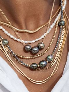 Triple Floating Tahitian Pearl Necklace - Mililani Tahitian Pearl Necklace Designs, 2023 Jewelry Trend Forecast, Modern Pearl Jewelry Design, Modern Pearl Jewelry Necklace, Modern Pearl Necklace Design, Tahitian Jewelry, Tahitian Pearls Necklace, Pearl Necklace Layering, Pearl Necklace Outfit