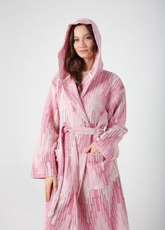 Turkish High Quality Cotton robes are traditionally made and handcrafted.bathrobes are made of 100% pure cotton. These robes absorb water easily, dry quickly, breathable, handwoven and ecofriendly. The breathability helps your body stay relaxed and comfortable. They are all hand loomed and higly absorbent structure.  The robes are designed with two pockets so that you can put your phone, card case  and other accessories.  They have   5 beautiful colors.  They are easy to carry and take up less space and chic and perfect gift for all occassions like weddings, bridesmaids, bachelorette parties, beach parties. These bathrobes are multifunctional and you can use at home, holiday, pools, spa and beach as cozy dressing gown or beach cover up.  You can match your robes with our same pattern towel Winter Sleep Robe In Cotton, Winter Cotton Sleep Robe, Winter Sleep Cotton Robe, Pink Cotton Sleep Robe, Pink Long Sleeve Cotton Kimono, Long Sleeve Pink Cotton Kimono, Pink Cotton Robe For Daywear, Pink Cotton Home Robe, Bachelorette Party Robes