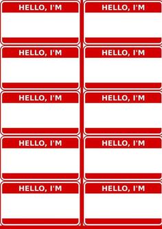 red and white name tags with the words hello, i'm