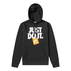 Nike Just Do It Full Zip Hoodie 'Black White' AR2578-010 Nike Wear, Just Do It Nike, Kangaroo Pouch, Nike Just Do It, Nike Hoodie, Hem Style, Stylish Sneakers, Full Zip Hoodie, Just Do It