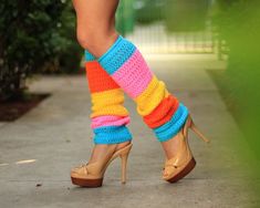 The Malibu Leg Warmers - featuring tropical, citrus stripes of hot pink, neon orange, and bright yellow, all framed with an electric turquoise... ....These leg warmers embody the Southern California Summer!! The perfect fashion accessory for cruising down the PCH, cozy after a cool ocean swim...or slip them on with a pair of heels, and hit the beach bar!! These sensational leg warmers feature a super-soft crochet and are handmade-to-order, just for you. ♥An elastic band keeps them comfortably in Casual Stretch Multicolor Leg Warmers, Fitted Multicolor Leg Warmers For Winter, Fitted Multicolor Leg Warmers, Casual Multicolor Fitted Leg Warmers, Ocean Swim, California Summer, Soft Crochet, Neon Stripes, Surfer Style