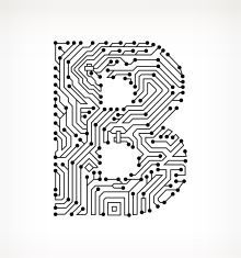 the letter b is made up of an electronic circuit board