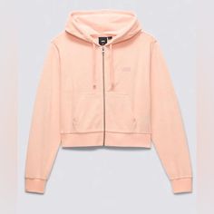 Brand New, Nwt Vans Terry Crop Full Jacket , Zip Up With Hood. Color: Tropical Peach. Size Xl. Runs Small. Front Pockets. Super Cute Pastel Peach Summery Color. Casual Spring Outerwear By Vans, Casual Vans Outerwear For Spring, Vans Long Sleeve Outerwear For Spring, Spring Casual Vans Outerwear, Vans Cotton Hoodie For Fall, Peach Vibes, Pink Retro Hooded Windbreaker, Orange Cropped Hoodie, Vans Classic Black