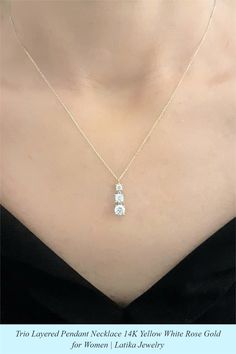 Past Present Future Necklace Trio Layered Pendant Necklace with Cubic Zirconia Round Cut 14K Yellow White Rose Gold Charm Dainty Handmade for Women Jewelry #past #present #future #trionecklace #rosegold #whitegold #yellowgold #14K #triopendant #giftforher #necklaceforwomen #bestbirthdaygift #specialgift Cubic Zirconia Necklace With Detachable Pendant, Classic Dangle Cubic Zirconia Necklaces, Classic Cubic Zirconia Dangle Necklaces, Round Cubic Zirconia Jewelry With Detachable Pendant, Classic Necklace With Detachable Pendant For Anniversary, Elegant Dangle Jewelry With Large Pendant, Long Necklace For Anniversary, Fine Jewelry Large Pendant For Anniversary, Elegant Charm Necklace With Detachable Pendant