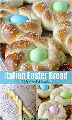 an easy recipe for easter bread with eggs and sprinkles on the side