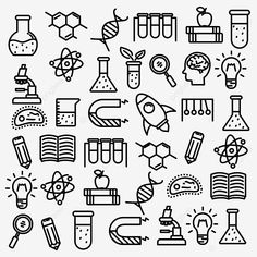 set of science and laboratory related icons in black and white stock photo edit now for more