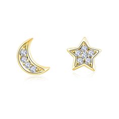 Type: Earring Set Materials: 925 sterling sliver Post Length: 10mm Chain Length: 61mm Weight: 1.35g Stone: Zircon Color: Gold/Silver This item is sold as 1 piece/ 1 pair/ 5 pieces Stud Fashion, Star And Moon, Minimal Earrings, Moon Studs, Gold Moon, Small Earrings Studs, Crystal Stars, Star Moon, Hanging Earrings