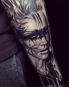 Viking Tattoo Viking Warrior Tattoos, Mangas Tattoo, Valkyrie Tattoo, Viking Tattoo Sleeve, Vikings Tattoo, Hyper Realistic Tattoo, Throat Tattoo, Cool Arm Tattoos, Warrior Tattoos