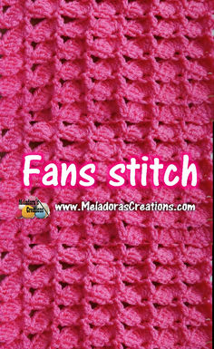 a pink crocheted blanket with the words fans stitch on it